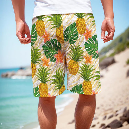 Beige Zebra Pineapple Pattern Print Men's Cargo Shorts