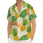 Beige Zebra Pineapple Pattern Print Men's Deep V-Neck Shirt