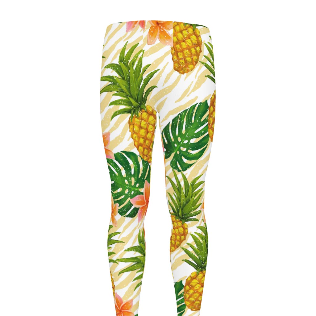 Beige Zebra Pineapple Pattern Print Men's leggings
