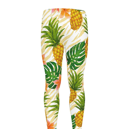 Beige Zebra Pineapple Pattern Print Men's leggings