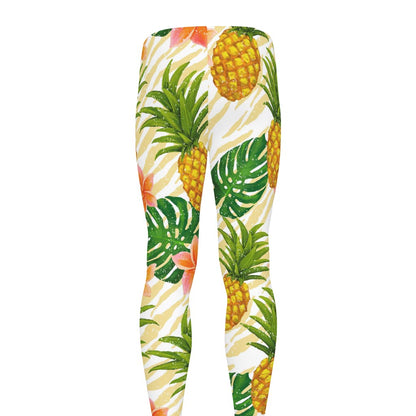 Beige Zebra Pineapple Pattern Print Men's leggings