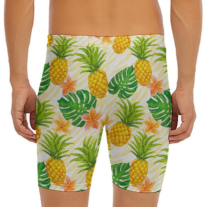 Beige Zebra Pineapple Pattern Print Men's Long Boxer Briefs