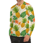 Beige Zebra Pineapple Pattern Print Men's Long Sleeve Rash Guard