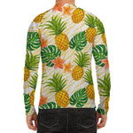 Beige Zebra Pineapple Pattern Print Men's Long Sleeve Rash Guard