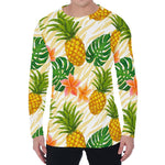 Beige Zebra Pineapple Pattern Print Men's Long Sleeve T-Shirt