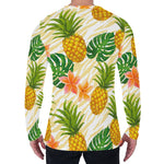 Beige Zebra Pineapple Pattern Print Men's Long Sleeve T-Shirt