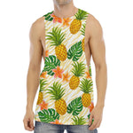 Beige Zebra Pineapple Pattern Print Men's Muscle Tank Top