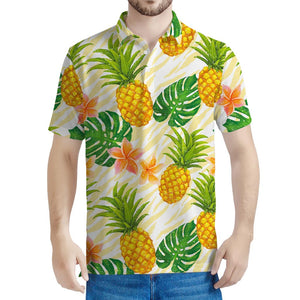 Beige Zebra Pineapple Pattern Print Men's Polo Shirt