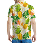 Beige Zebra Pineapple Pattern Print Men's Polo Shirt