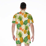 Beige Zebra Pineapple Pattern Print Men's Rompers