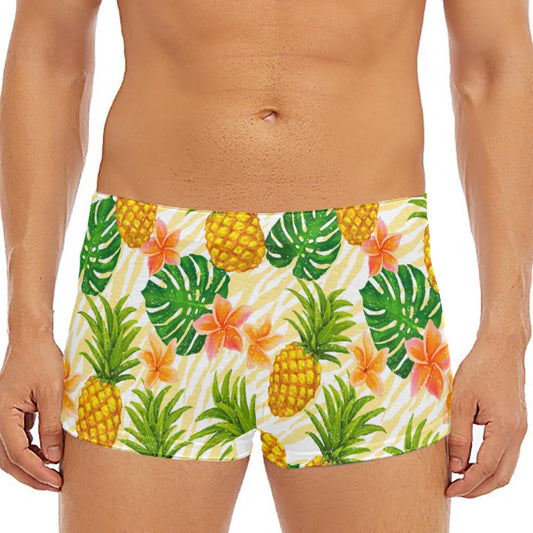 Beige Zebra Pineapple Pattern Print Men's Short Boxer Briefs