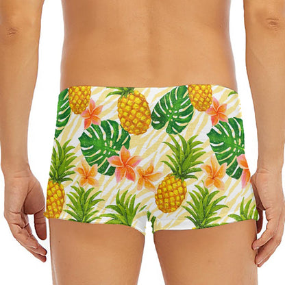 Beige Zebra Pineapple Pattern Print Men's Short Boxer Briefs