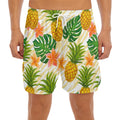 Beige Zebra Pineapple Pattern Print Men's Split Running Shorts