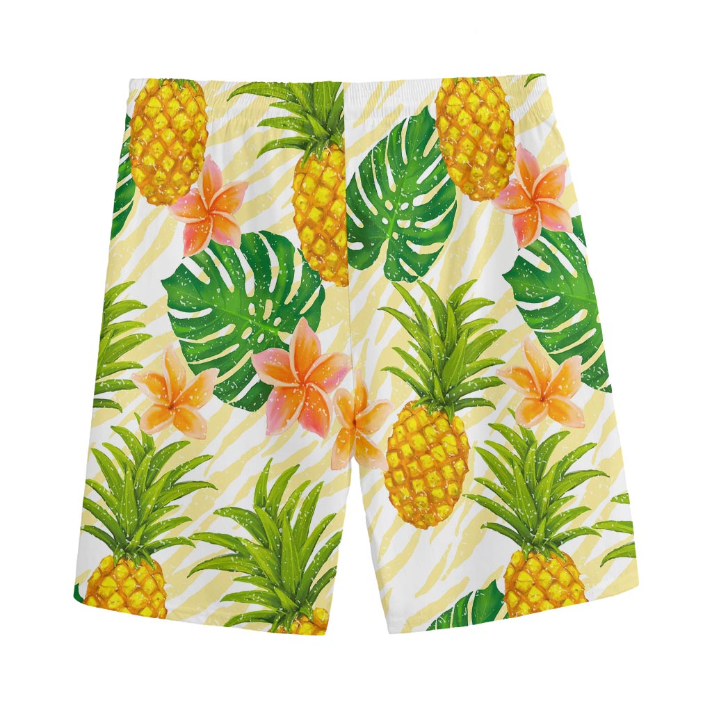 Beige Zebra Pineapple Pattern Print Men's Sports Shorts