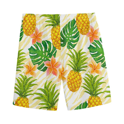 Beige Zebra Pineapple Pattern Print Men's Sports Shorts