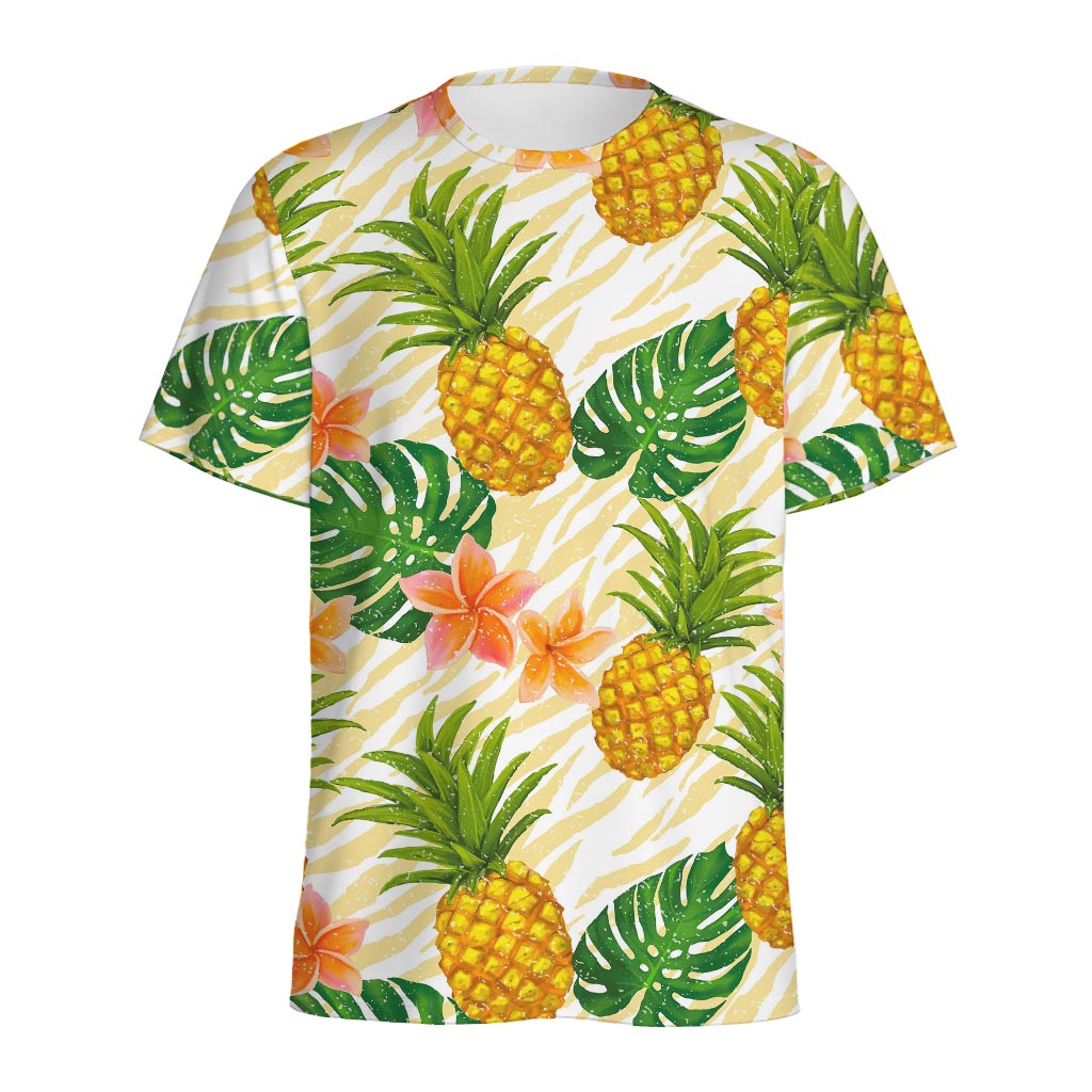 Beige Zebra Pineapple Pattern Print Men's Sports T-Shirt