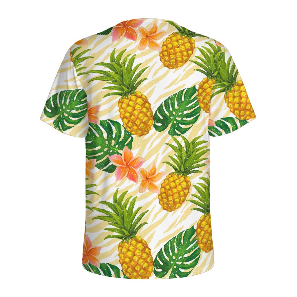 Beige Zebra Pineapple Pattern Print Men's Sports T-Shirt