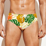Beige Zebra Pineapple Pattern Print Men's Swim Briefs