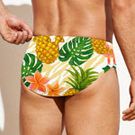 Beige Zebra Pineapple Pattern Print Men's Swim Briefs