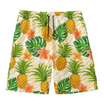 Beige Zebra Pineapple Pattern Print Men's Swim Trunks