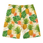 Beige Zebra Pineapple Pattern Print Men's Swim Trunks