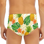 Beige Zebra Pineapple Pattern Print Men's Triangle Swim Briefs