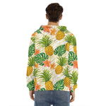 Beige Zebra Pineapple Pattern Print Men's Velvet Pullover Hoodie