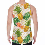 Beige Zebra Pineapple Pattern Print Men's Velvet Tank Top