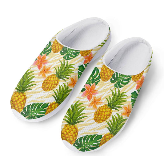 Beige Zebra Pineapple Pattern Print Mesh Casual Shoes