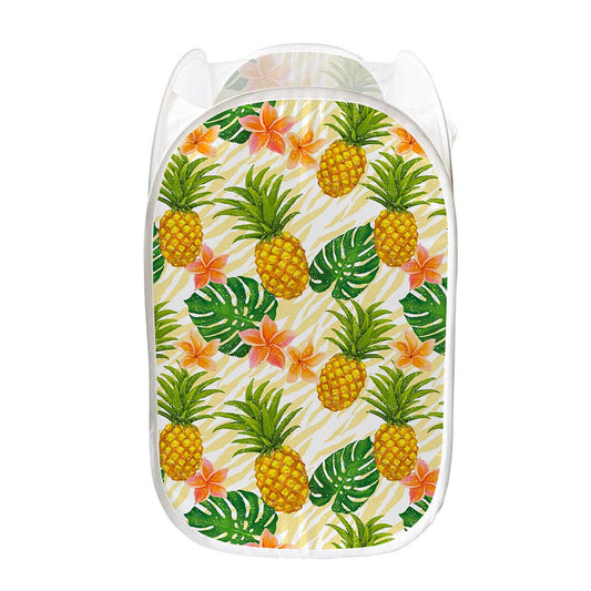 Beige Zebra Pineapple Pattern Print Mesh Laundry Hamper
