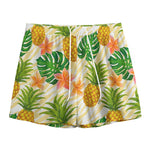Beige Zebra Pineapple Pattern Print Mesh Shorts