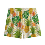 Beige Zebra Pineapple Pattern Print Mesh Shorts