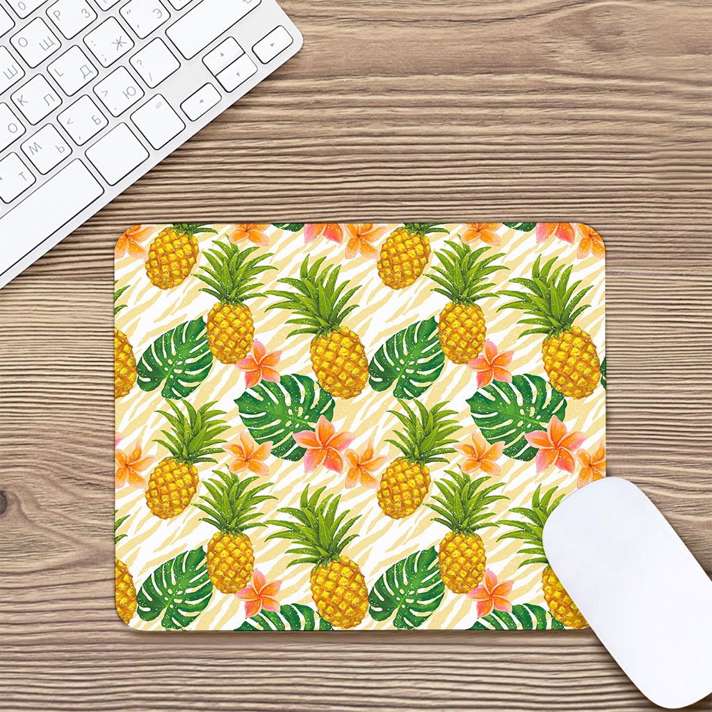 Beige Zebra Pineapple Pattern Print Mouse Pad