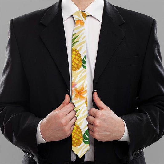 Beige Zebra Pineapple Pattern Print Necktie