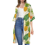 Beige Zebra Pineapple Pattern Print Open Front Beach Cover Up