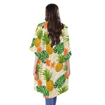 Beige Zebra Pineapple Pattern Print Open Front Beach Cover Up