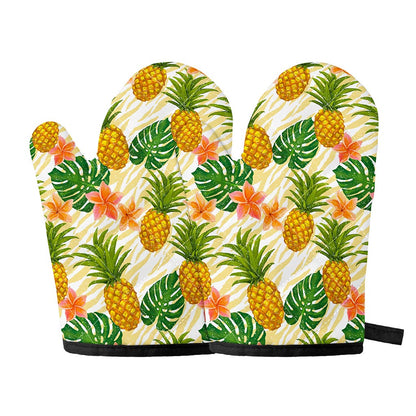 Beige Zebra Pineapple Pattern Print Oven Mitts