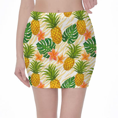 Beige Zebra Pineapple Pattern Print Pencil Mini Skirt