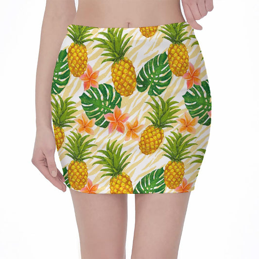 Beige Zebra Pineapple Pattern Print Pencil Mini Skirt