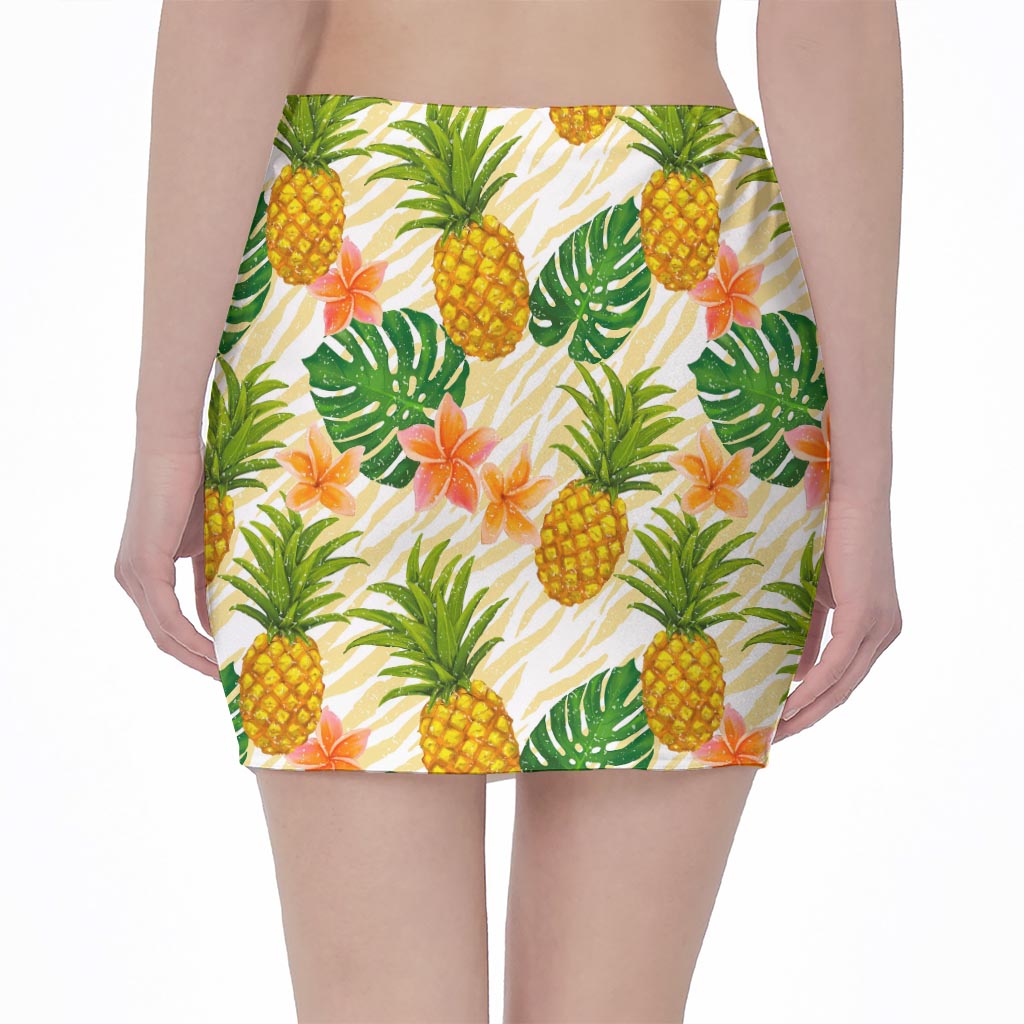 Beige Zebra Pineapple Pattern Print Pencil Mini Skirt