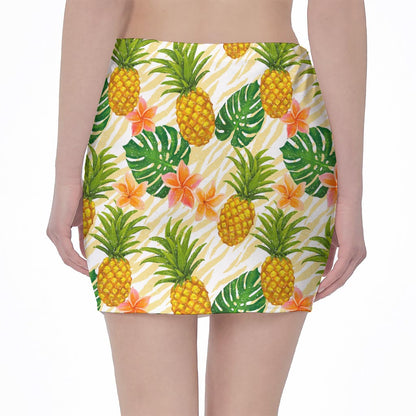 Beige Zebra Pineapple Pattern Print Pencil Mini Skirt