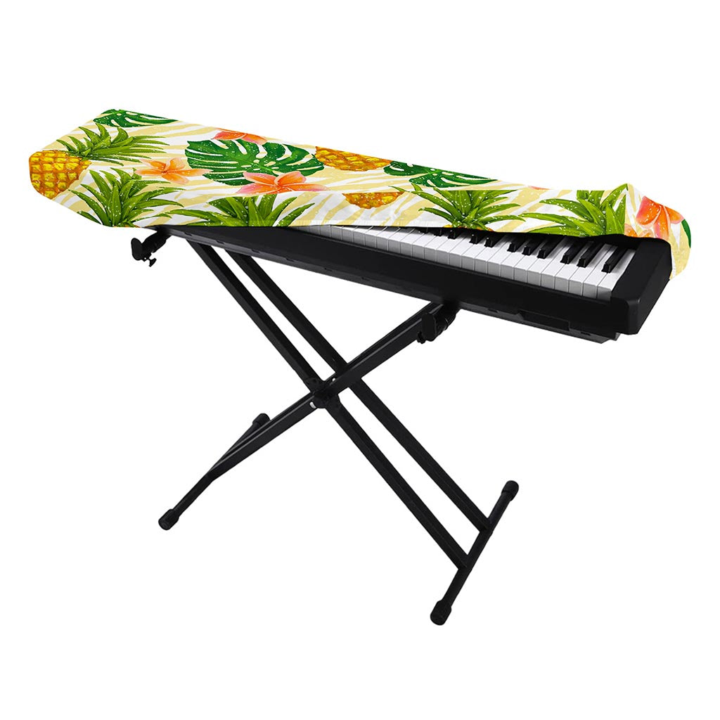 Beige Zebra Pineapple Pattern Print Piano Keyboard Cover