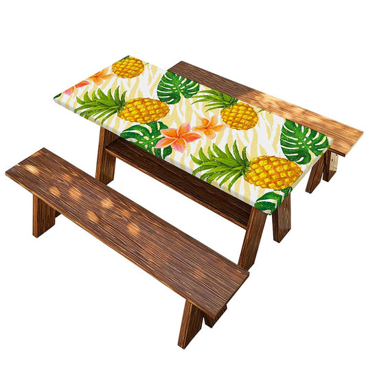 Beige Zebra Pineapple Pattern Print Picnic Table Cover
