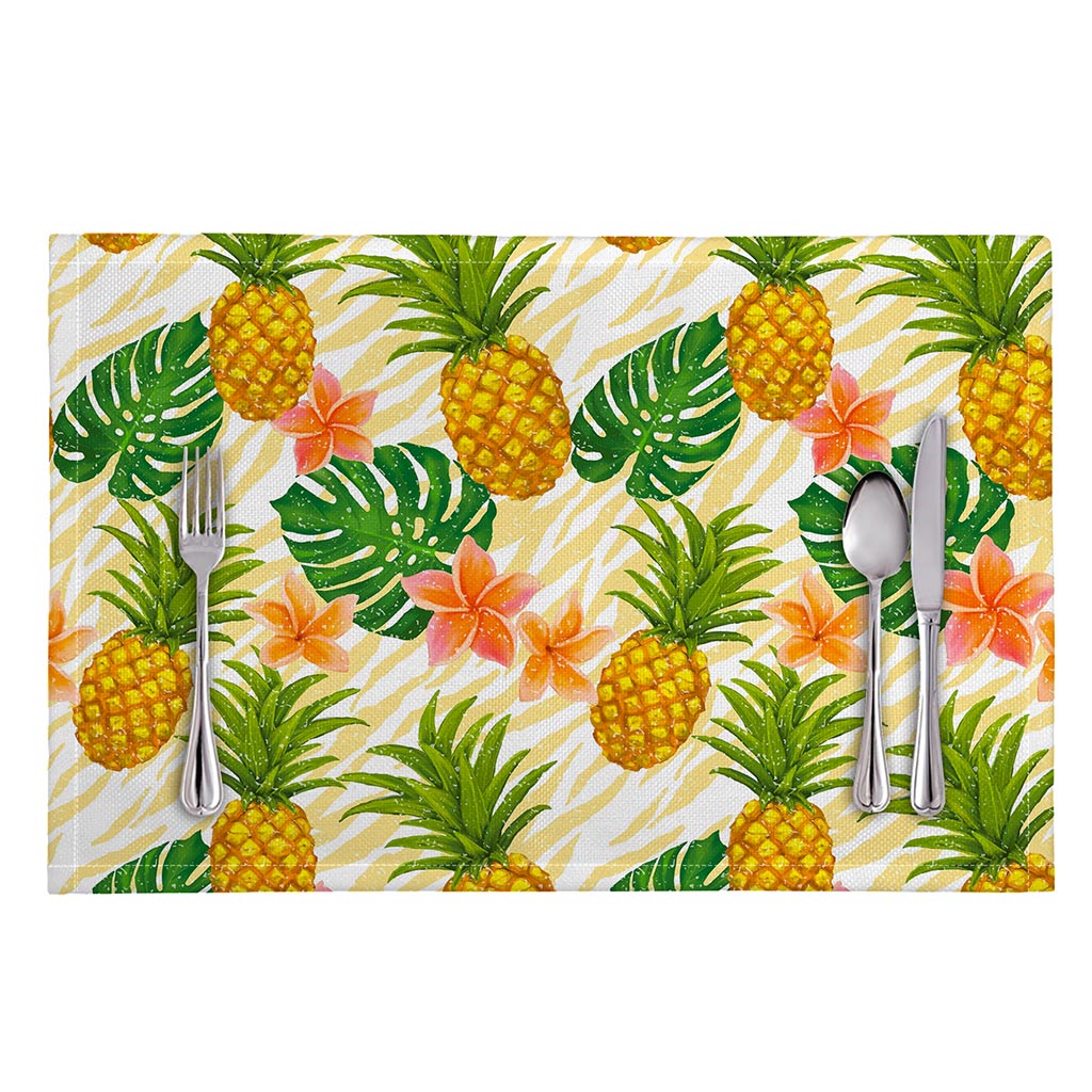 Beige Zebra Pineapple Pattern Print Placemat