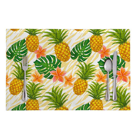 Beige Zebra Pineapple Pattern Print Placemat