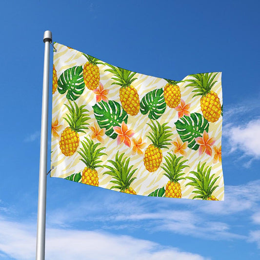 Beige Zebra Pineapple Pattern Print Polyester Flag