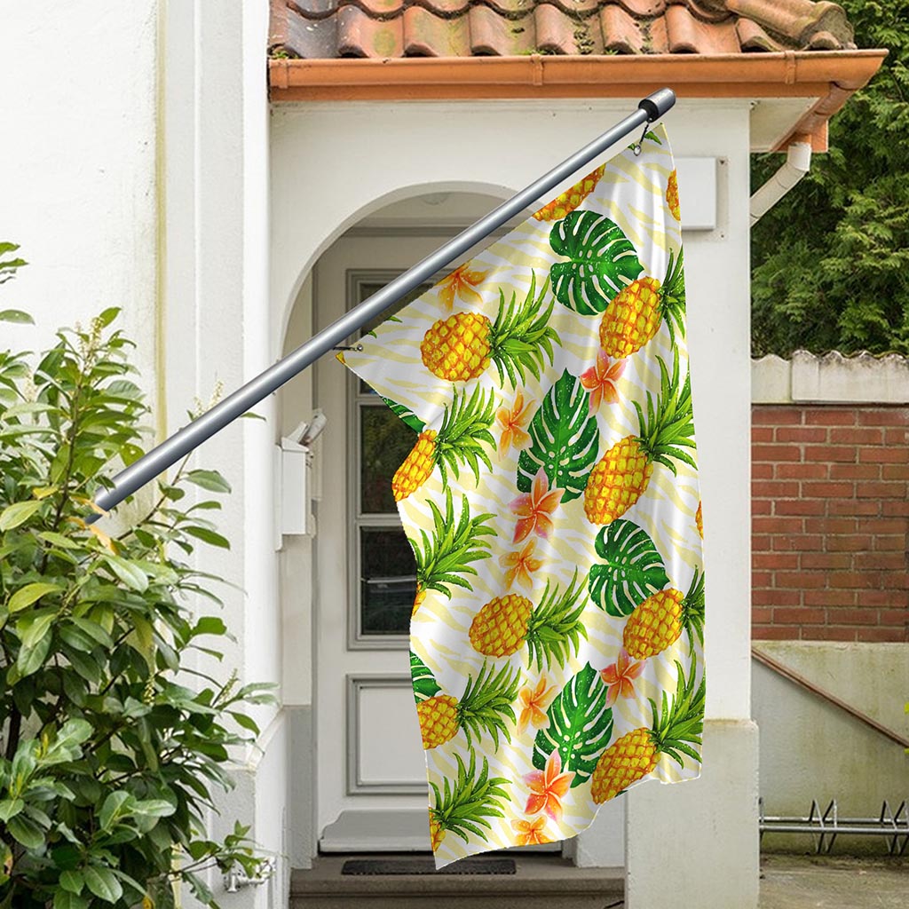 Beige Zebra Pineapple Pattern Print Polyester Flag