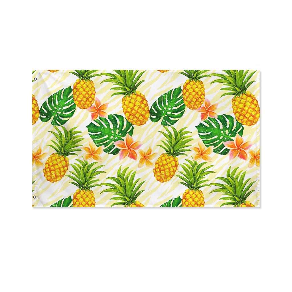 Beige Zebra Pineapple Pattern Print Polyester Flag