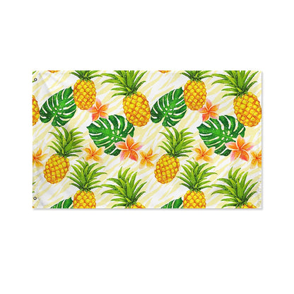Beige Zebra Pineapple Pattern Print Polyester Flag