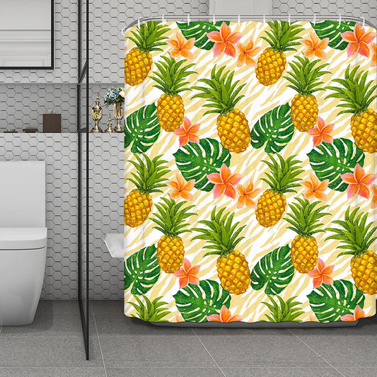 Beige Zebra Pineapple Pattern Print Polyester Shower Curtain